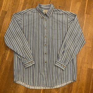 L.L. Bean Denim Stripe Shirt Men’s Large Reg Blue Stripe Long Sleeve 100% Cotton